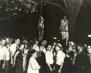 Souvenir Portrait of the Lynching of Abram Smith and Thomas Shipp, August 7, 1930, by studio photographer Lawrence Beitler. Courtesy of the Indiana Hisorical Society. 