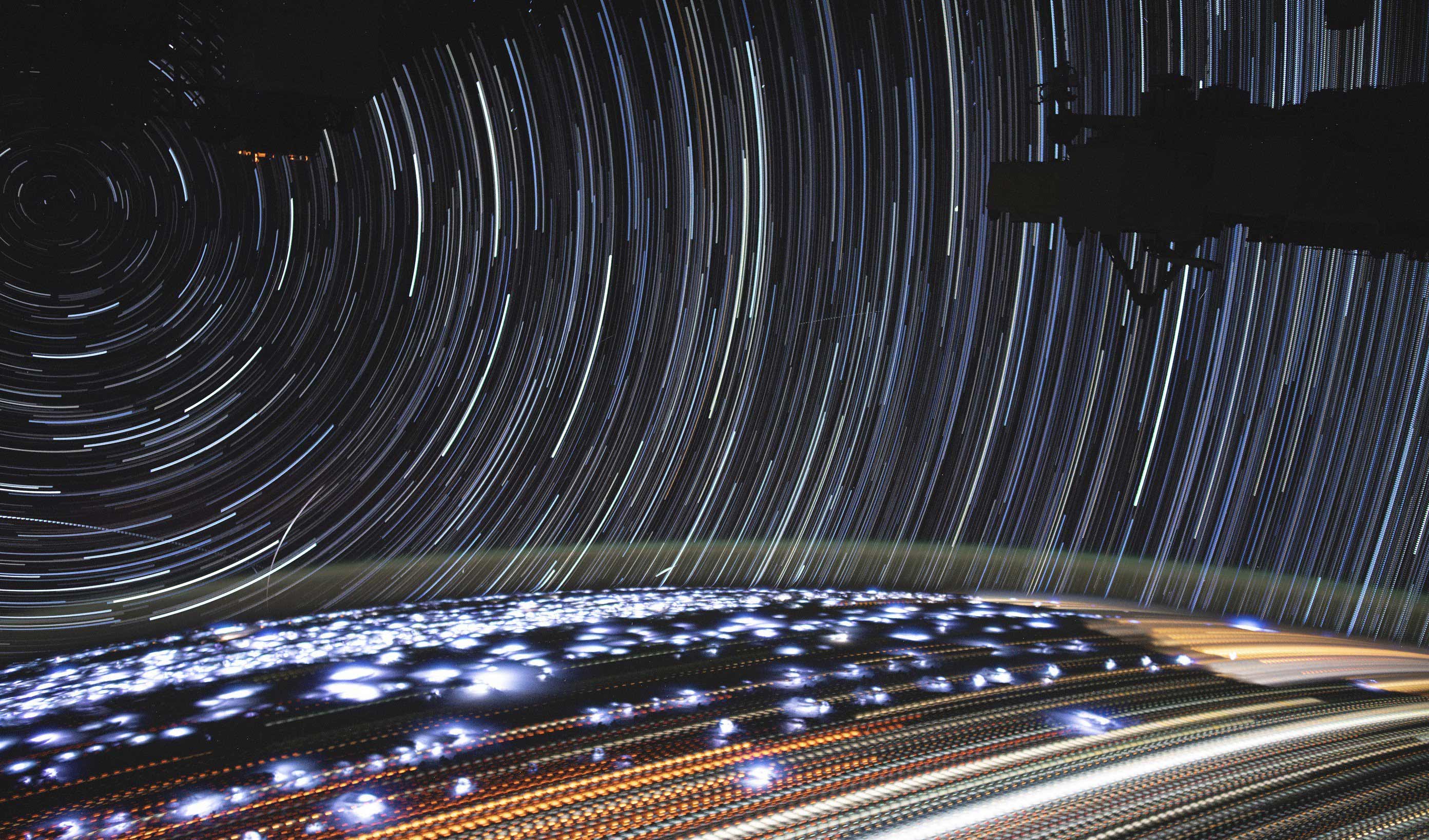 Music plays even where emptiness lives. The song of circling stars has amazed us inconclusively for years.. This image of star trails was compiled from time-lapse photography taken by NASA astronaut Christina Koch while onboard the International Space Station.