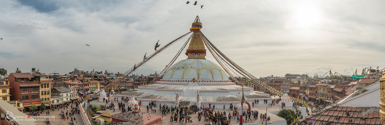 Panorama ukazująca piękno Boudha Stupa