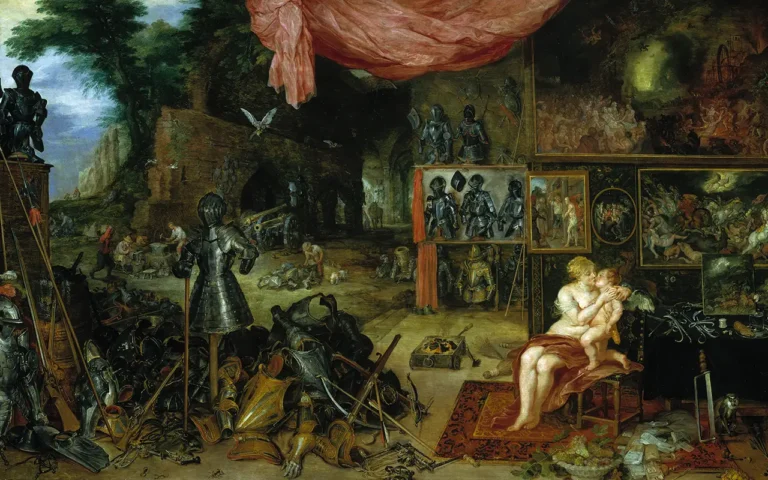 Allegory of War and Peace with Venus, Amor, armor, and art.